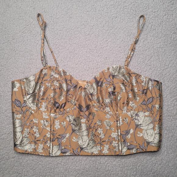 Banana Republic Crop Top 12 Gold Green Floral Jacquard Cora Brocade Bustier Cami - Picture 2 of 9